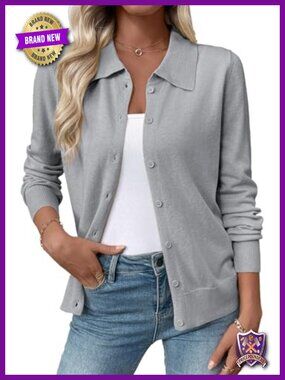 Lightweight Wool Blend Button Down Cardigan Sweater Long Sleeve